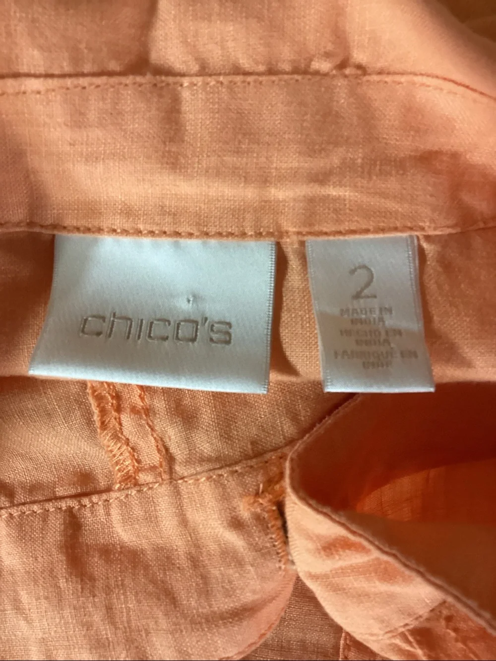 CHICO’S Cantaloupe Linen Trucker Jacket Size 2
